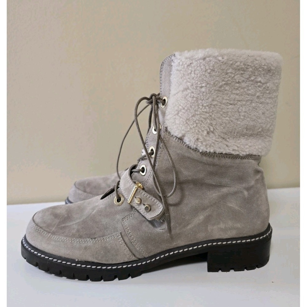 STUART WEITZMAN Ash Suede Faux Fur Shearling Lace Up Boot Shoes Size 8.5 Combat‎